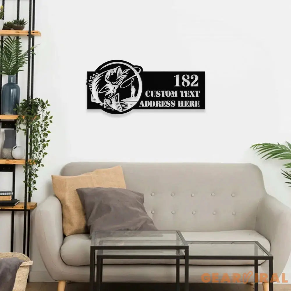Personalized Bass Address Metal LED Sign - Fisherman Address Metal Wall Art - Outdoor Sign - Family LED Address Wall