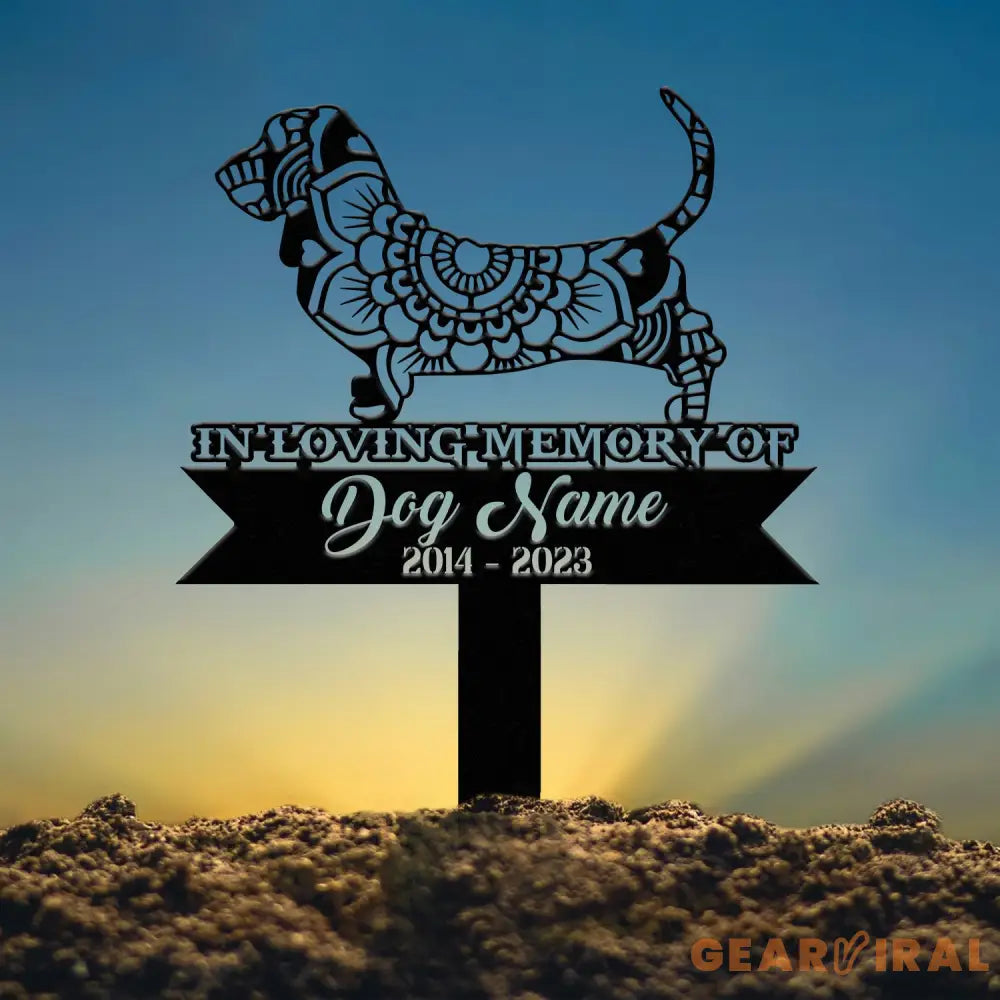 Personalized Basset Hound Mandala Garden Stake Zentangle Yard Art Dog Memorial Sign Outdoor Decor Pet Loss Sympathy Gift