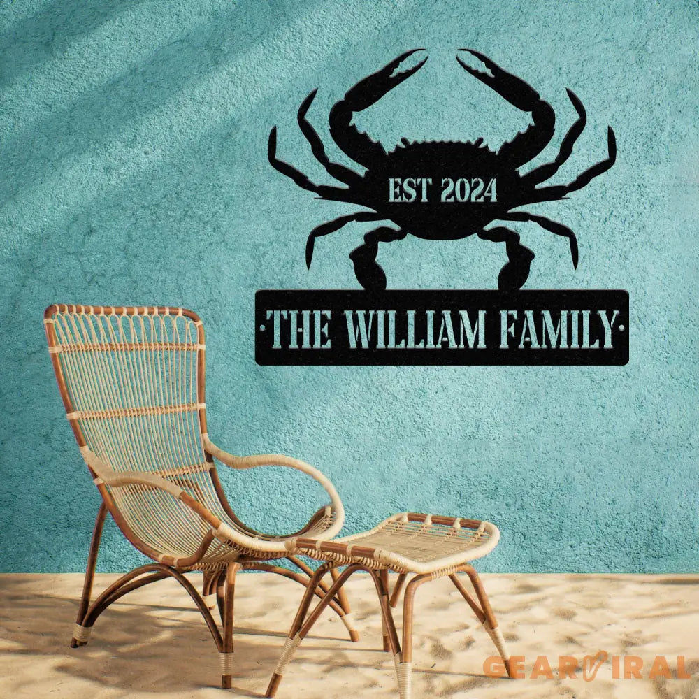 Personalized Beach Crab Sign Coastal Decor Nautical Wall Art Ocean and Sea Animal Decor Custom Metal Sign Personalized