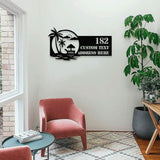 Personalized Beach Scene Palm Tree LED Metal - Address Sign House Number, Hanging Address - Personalize Family Name Sign - Wall Art