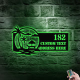 Personalized Beach Scene Palm Tree LED Metal - Address Sign House Number, Hanging Address - Personalize Family Name Sign - Wall Art