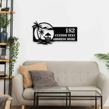 Personalized Beach Scene Palm Tree LED Metal - Address Sign House Number, Hanging Address - Personalize Family Name Sign - Wall Art