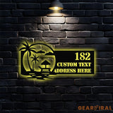 Personalized Beach Scene Palm Tree LED Metal - Address Sign House Number Hanging Address - Personalize Family Name Sign