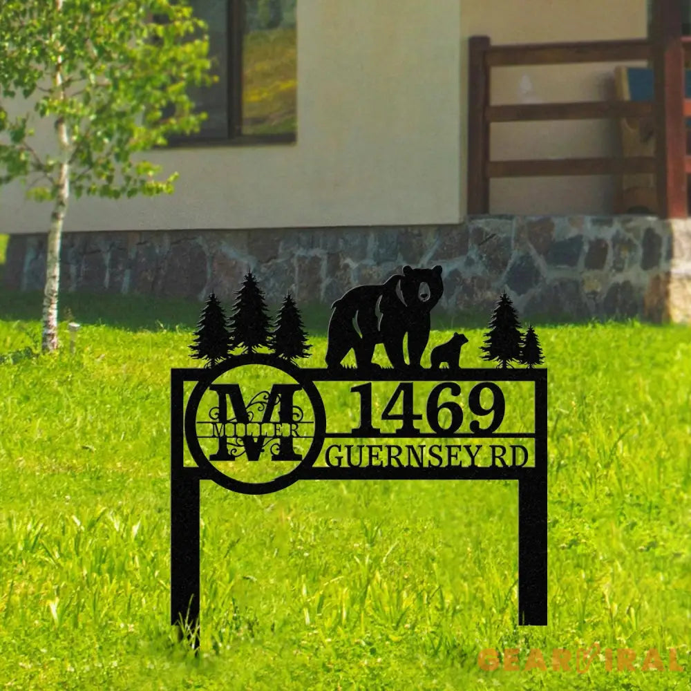 Personalized Bear Address Yard Stake Bear Address Sign Custom Family Name Sign House Number Plaque Yard Address sign