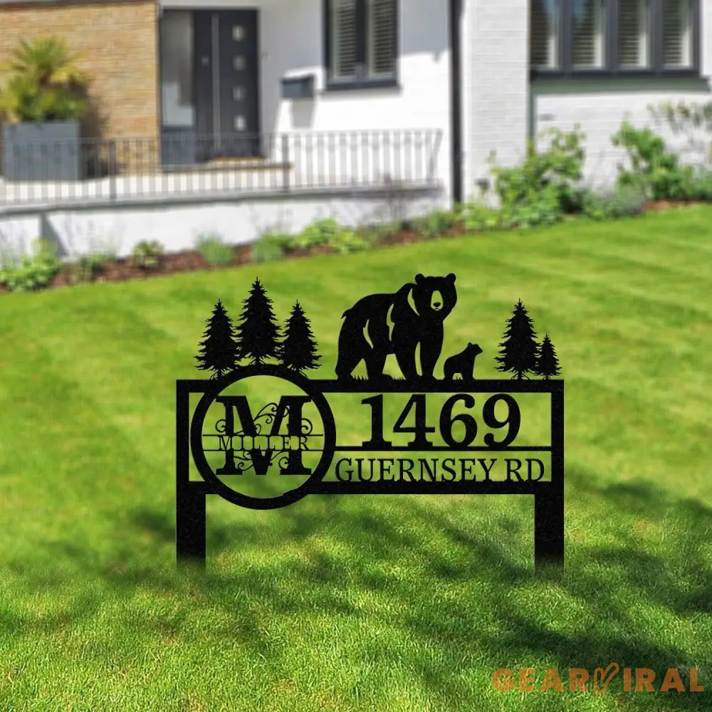 Personalized Bear Address Yard Stake Bear Address Sign Custom Family Name Sign House Number Plaque Yard Address sign