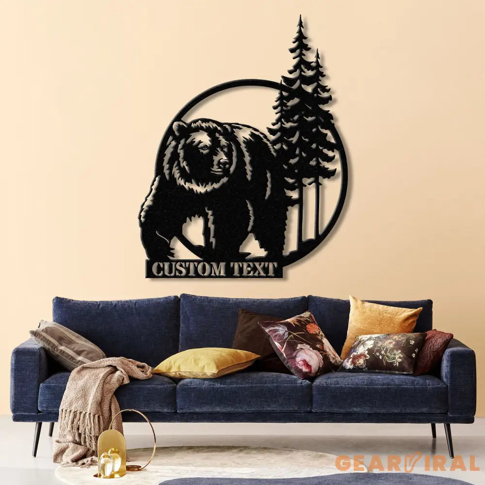 Personalized Bear Cabin Metal Sign with LED Light – Rustic Bear Decor for Cabin or Outdoors – Custom Door Monogram &