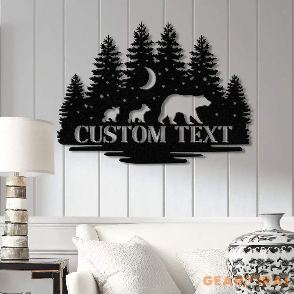 Personalized Bear Cabin Metal Sign with LED Light – Rustic Bear Decor for Cabin or Outdoors – Custom Door Monogram &