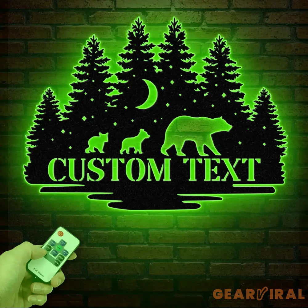 Personalized Bear Cabin Metal Sign with LED Light – Rustic Bear Decor for Cabin or Outdoors – Custom Door Monogram &