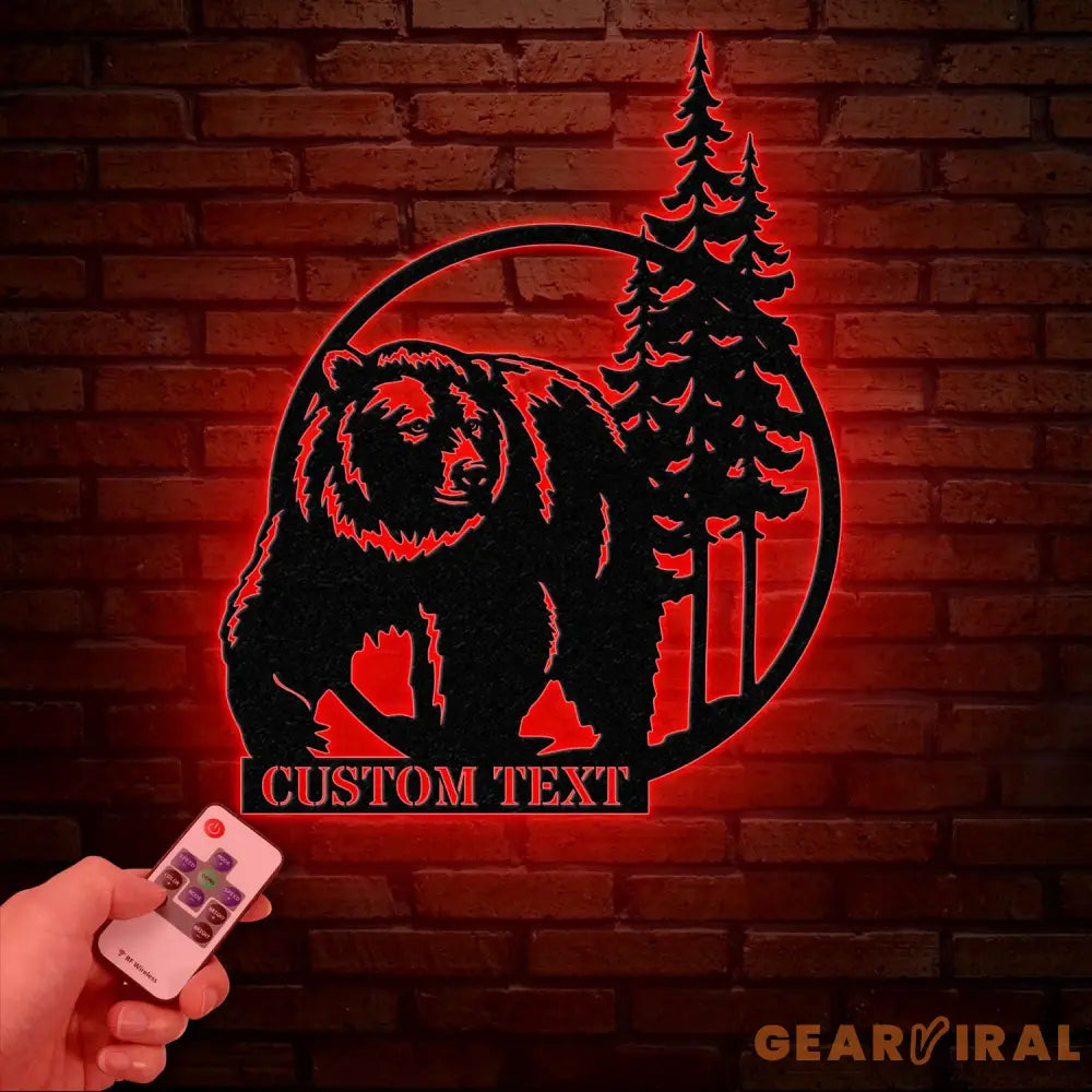 Personalized Bear Cabin Metal Sign with LED Light – Rustic Bear Decor for Cabin or Outdoors – Custom Door Monogram &