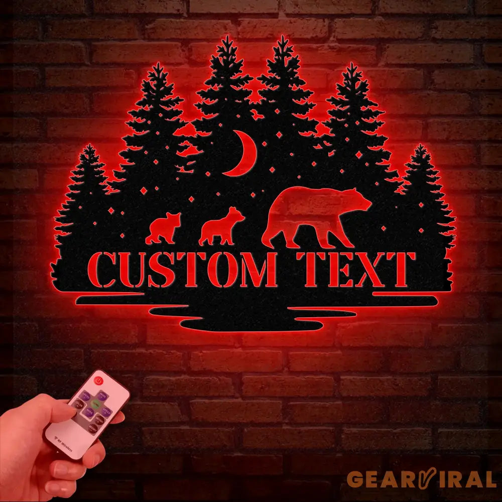 Personalized Bear Cabin Metal Sign with LED Light – Rustic Bear Decor for Cabin or Outdoors – Custom Door Monogram &