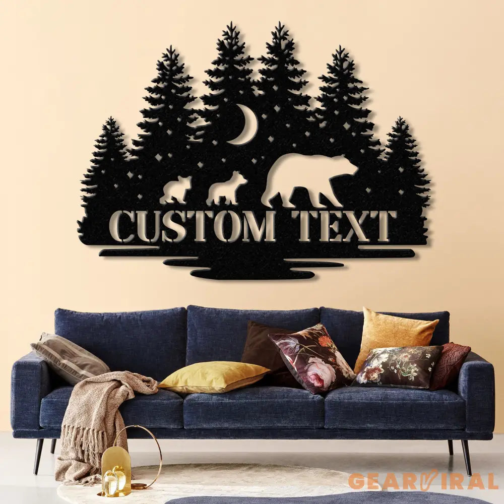 Personalized Bear Cabin Metal Sign with LED Light – Rustic Bear Decor for Cabin or Outdoors – Custom Door Monogram &