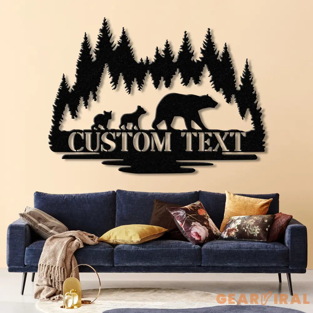 Personalized Bear Cabin Metal Sign with LED Light – Rustic Bear Decor for Cabin or Outdoors – Custom Door Monogram &