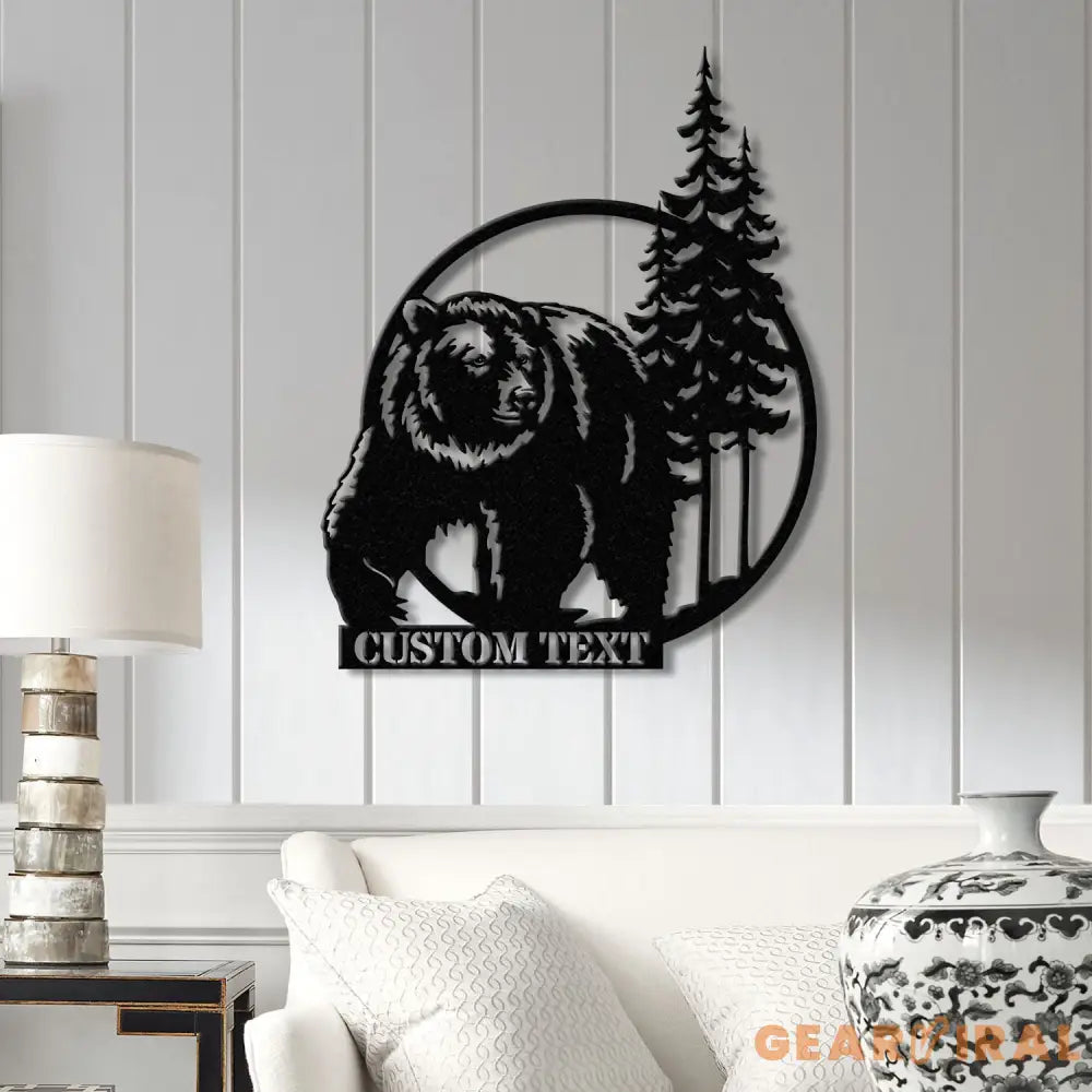 Personalized Bear Cabin Metal Sign with LED Light – Rustic Bear Decor for Cabin or Outdoors – Custom Door Monogram &