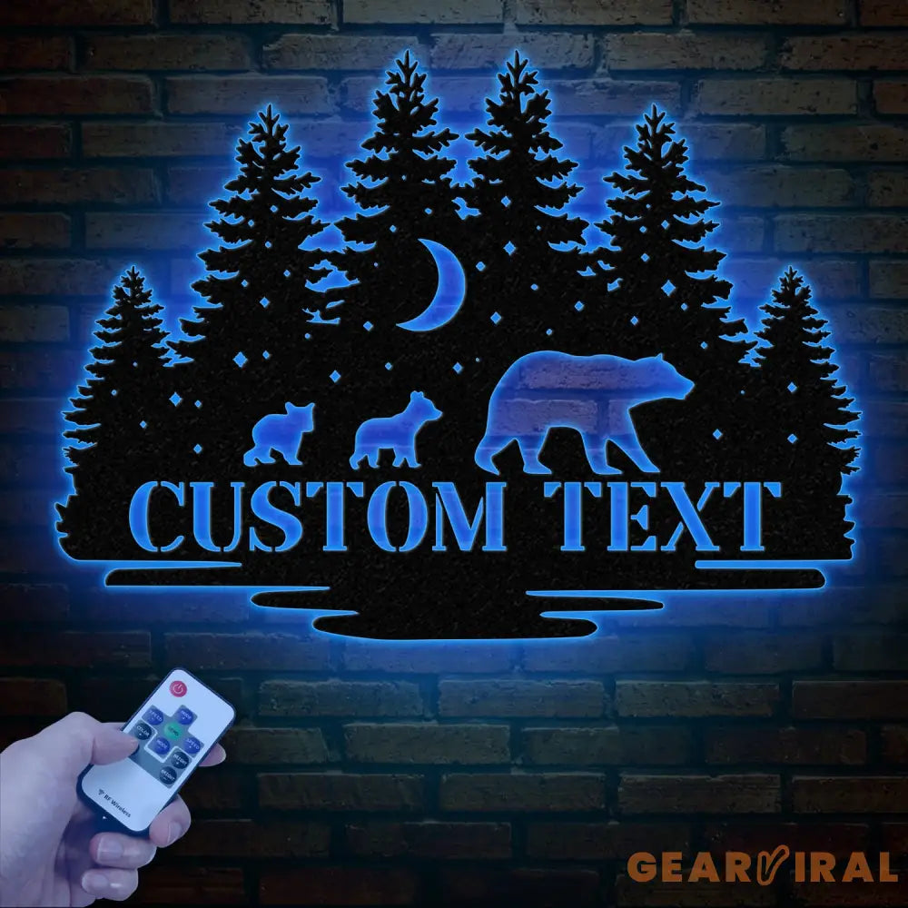 Personalized Bear Cabin Metal Sign with LED Light – Rustic Bear Decor for Cabin or Outdoors – Custom Door Monogram &
