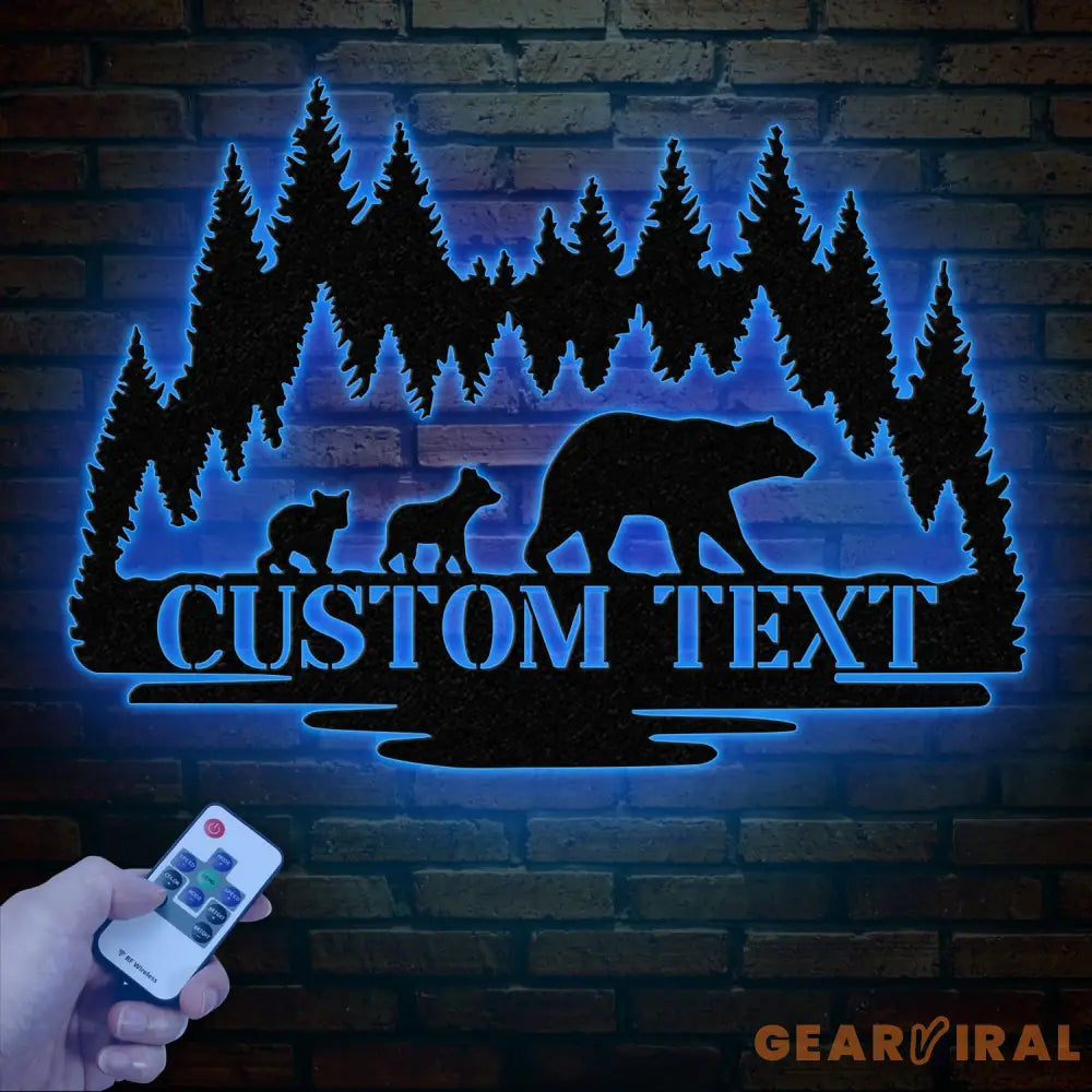 Personalized Bear Cabin Metal Sign with LED Light – Rustic Bear Decor for Cabin or Outdoors – Custom Door Monogram &