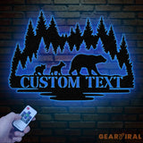 Personalized Bear Cabin Metal Sign with LED Light – Rustic Bear Decor for Cabin or Outdoors – Custom Door Monogram &