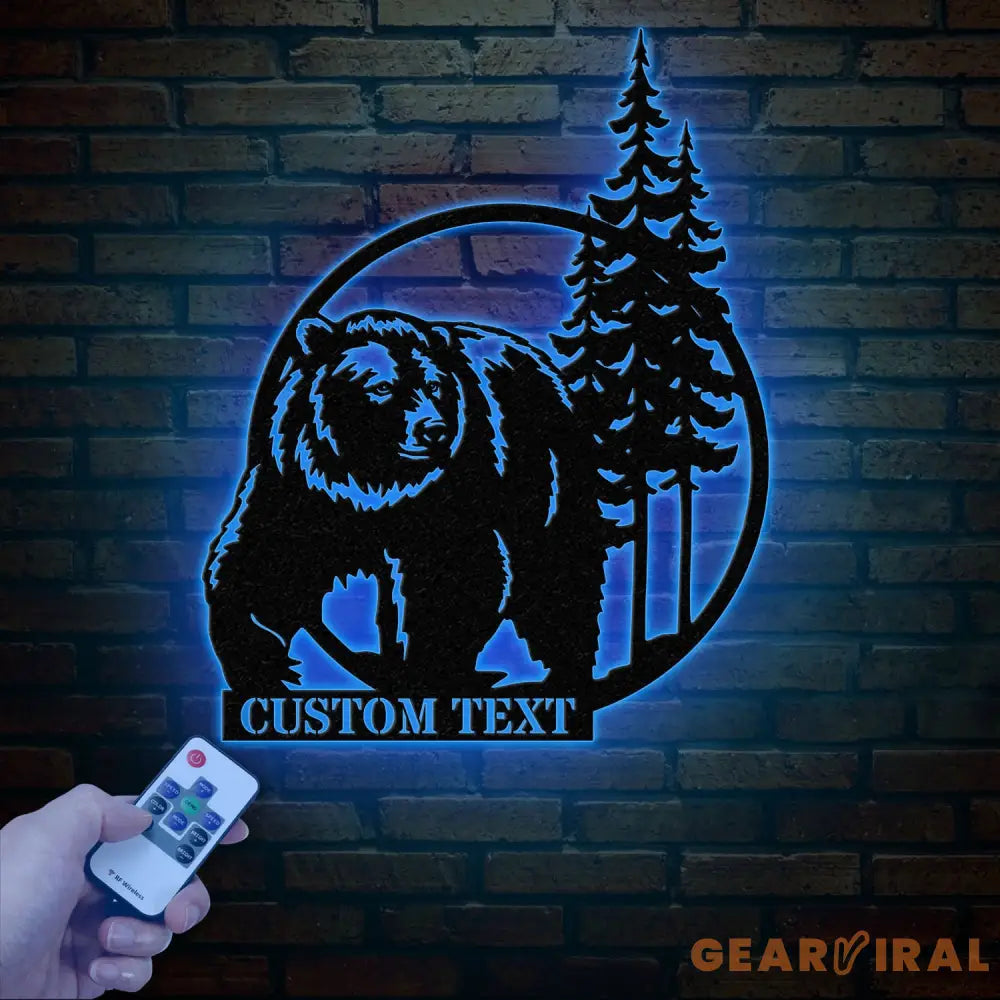 Personalized Bear Cabin Metal Sign with LED Light – Rustic Bear Decor for Cabin or Outdoors – Custom Door Monogram &