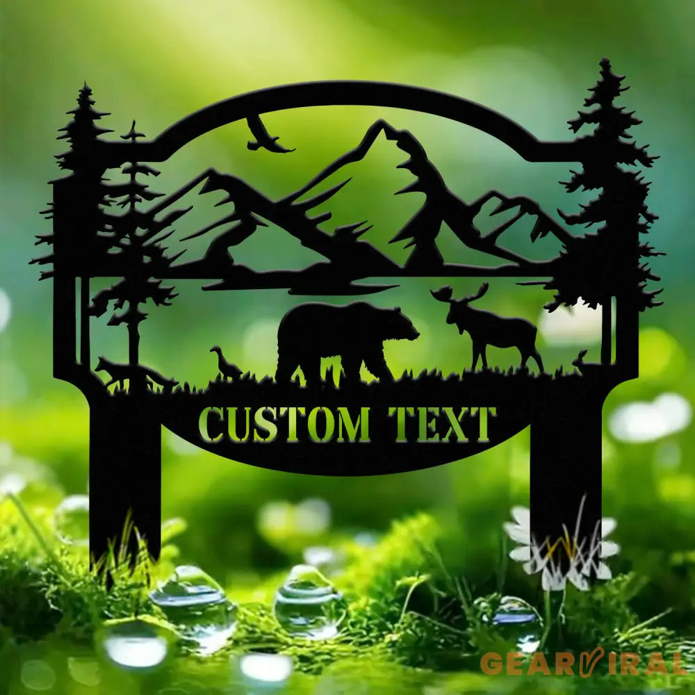 Personalized Bear In Woods Metal Sign Stake Custom Family Name Sign Last Name Signs Cabin Sign Bear Sign Gift For Dad