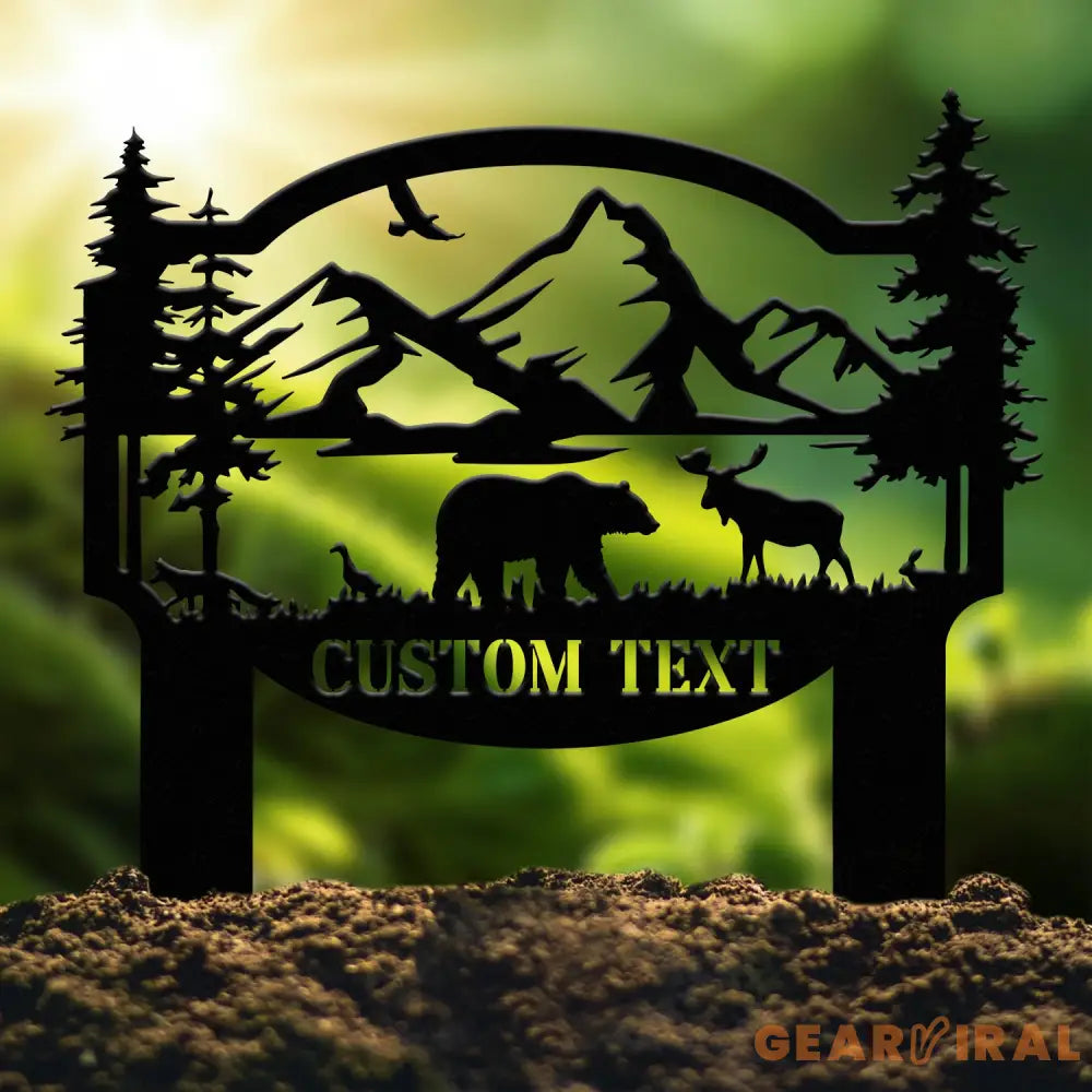 Personalized Bear In Woods Metal Sign Stake Custom Family Name Sign Last Name Signs Cabin Sign Bear Sign Gift For Dad