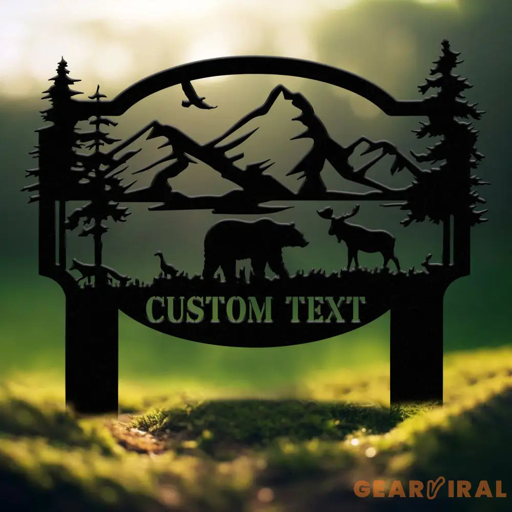 Personalized Bear In Woods Metal Sign Stake Custom Family Name Sign Last Name Signs Cabin Sign Bear Sign Gift For Dad