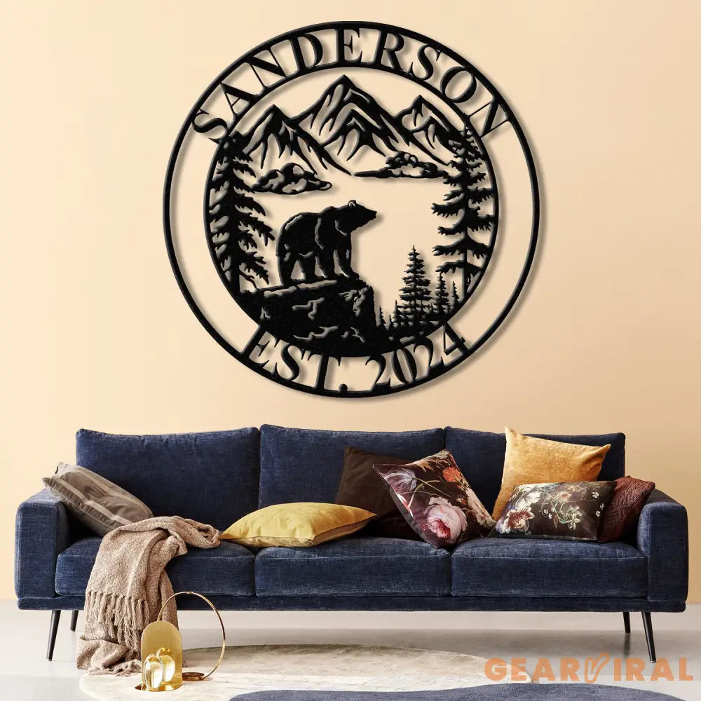 Personalized Bear On Cliff Metal Sign Mountain Decor Personalized Metal Bear Sign Cabin Decor Outdoor Bear Decor Rustic