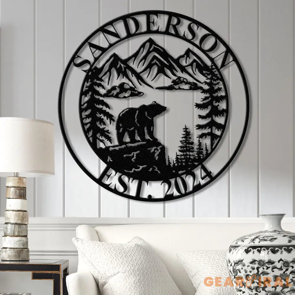 Personalized Bear On Cliff Metal Sign Mountain Decor Personalized Metal Bear Sign Cabin Decor Outdoor Bear Decor Rustic