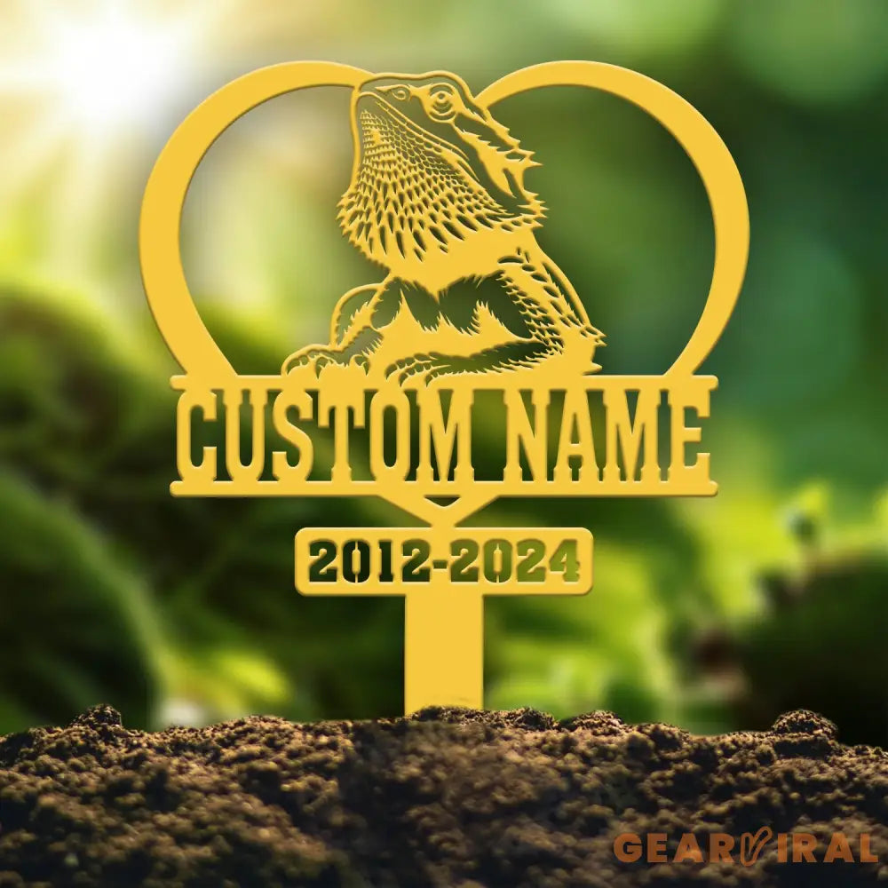 Personalized Bearded Dragon Memorial Stake - Custom Metal Sympathy Sign Pet Grave Marker Bearded Dragon Loss