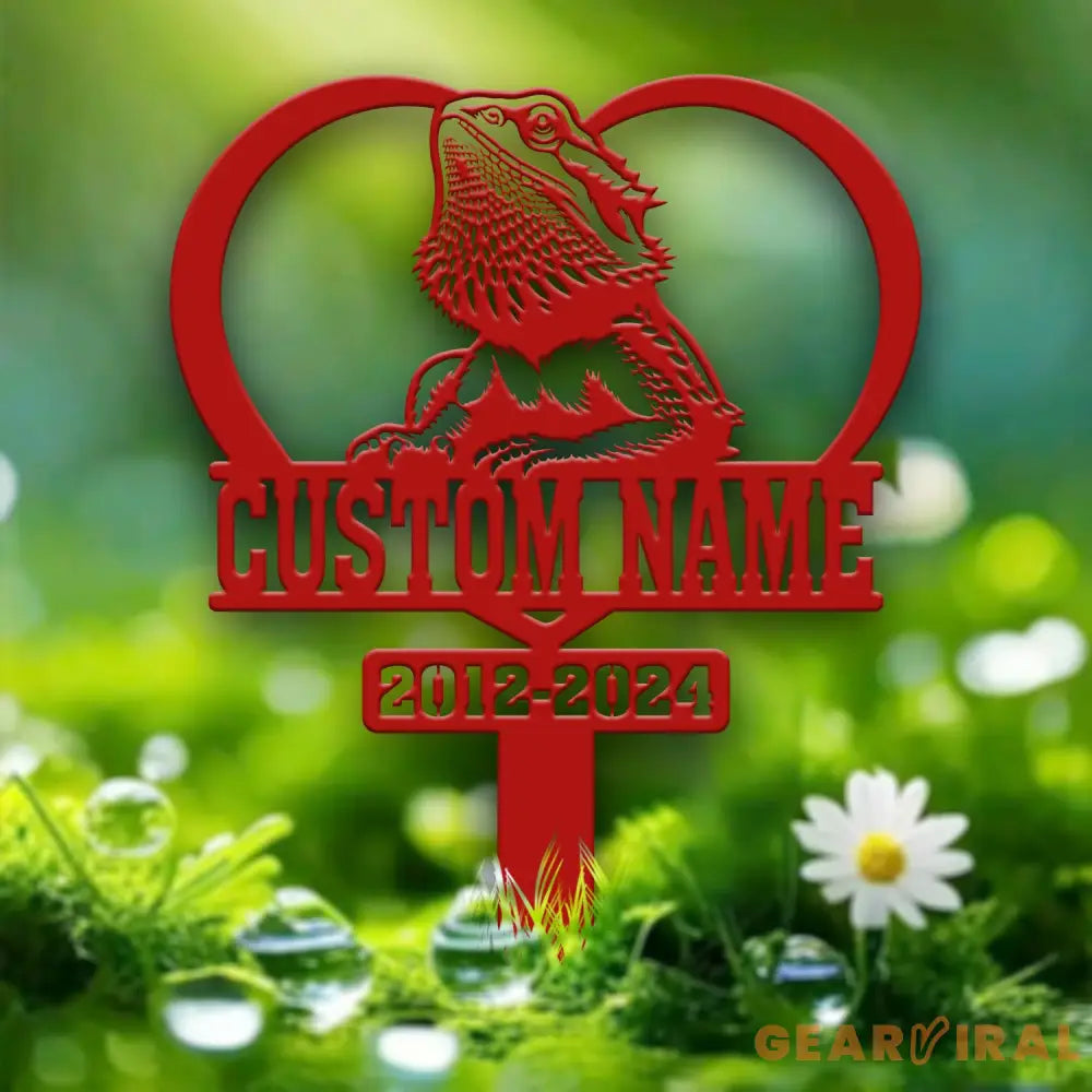 Personalized Bearded Dragon Memorial Stake - Custom Metal Sympathy Sign Pet Grave Marker Bearded Dragon Loss
