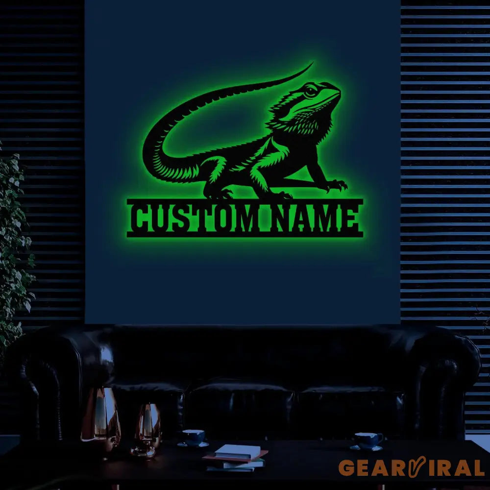 Personalized Bearded Dragon Metal Sign with LED Lights Custom Name Bearded Dragons Sign Unique Bearded Dragon Gift