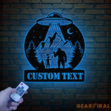 Personalized Bigfoot Alien UFO Metal Wall Art LED Light Custom Sasquatch Name Sign Unique UFO Decor Alien Lover Gift