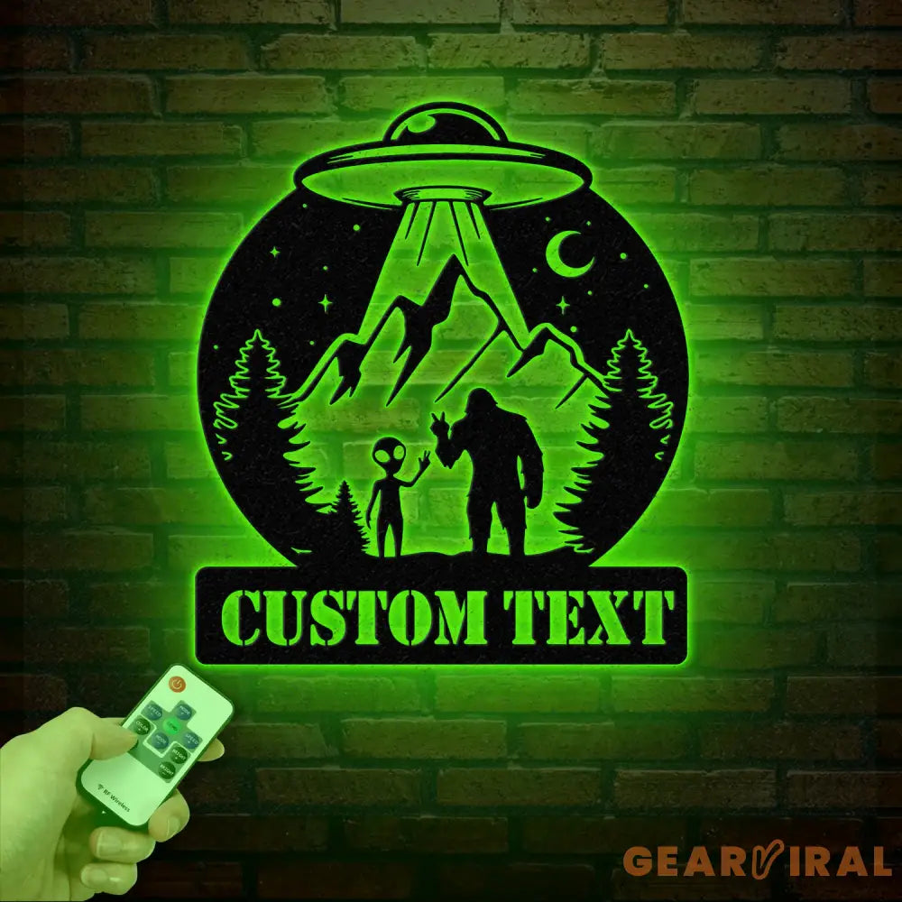 Personalized Bigfoot Alien UFO Metal Wall Art LED Light Custom Sasquatch Name Sign Unique UFO Decor Alien Lover Gift