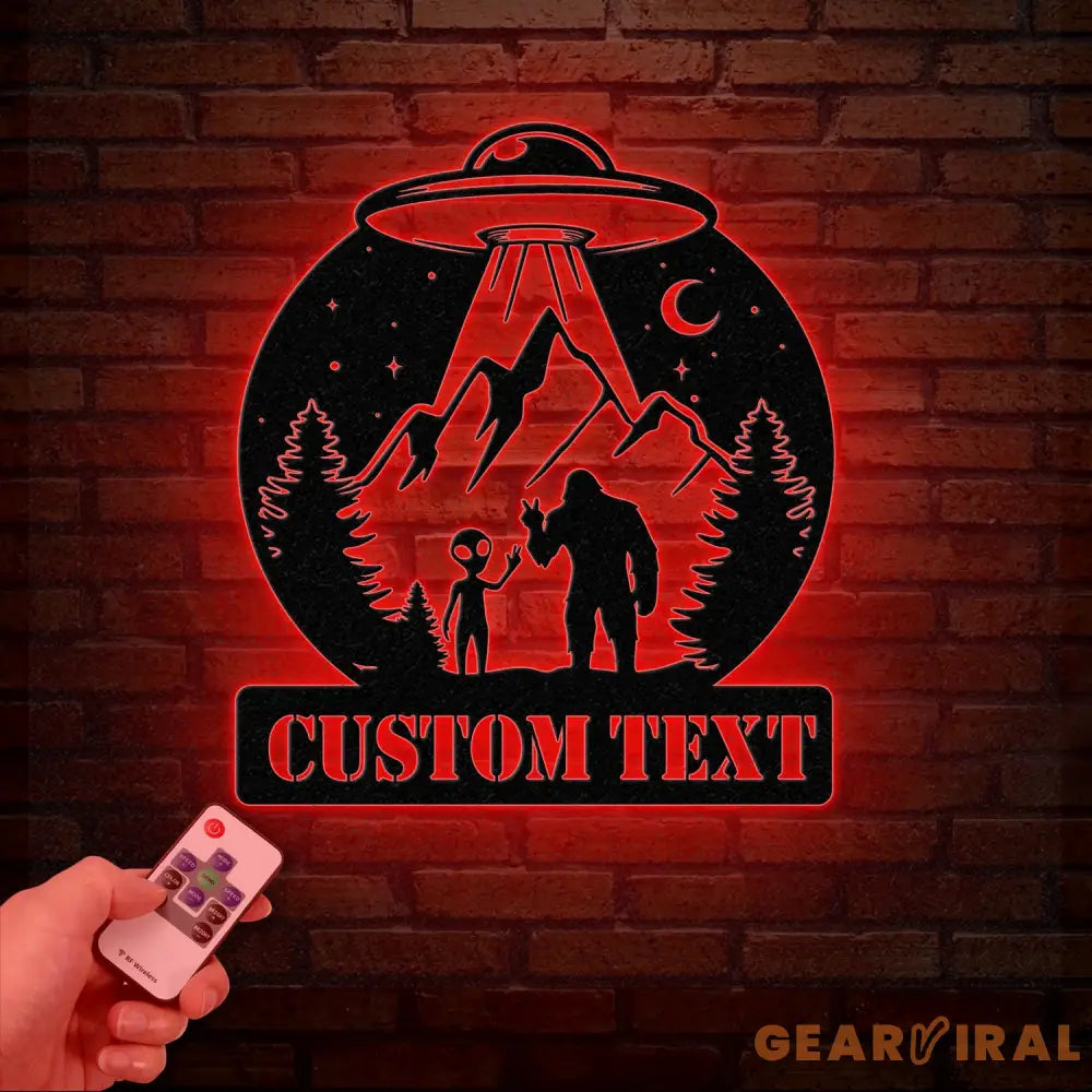 Personalized Bigfoot Alien UFO Metal Wall Art LED Light Custom Sasquatch Name Sign Unique UFO Decor Alien Lover Gift