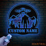 Personalized Bigfoot Alien UFO Metal Wall Art LED Light Custom Sasquatch Name Sign Unique UFO Decor Alien Lover Gift
