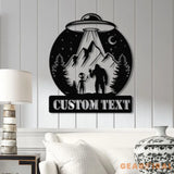 Personalized Bigfoot Alien UFO Metal Wall Art LED Light Custom Sasquatch Name Sign Unique UFO Decor Alien Lover Gift