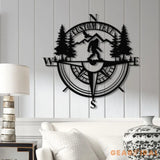 Personalized Bigfoot Compass Metal Wall Art with LED Light Custom Sasquatch Forest Decor Rustic Adventure Compass Sign