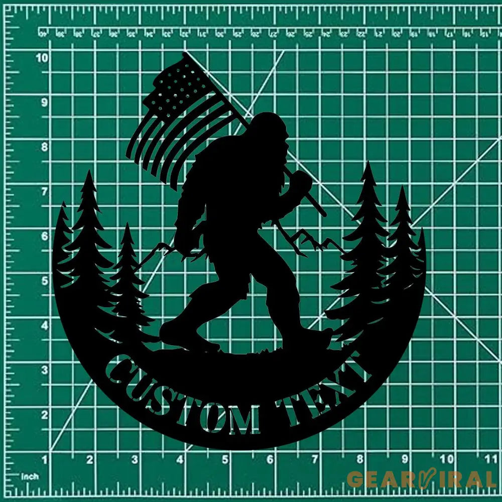 Personalized Bigfoot Sasquatch With US Flag Metal Address Sign | Custom Hanging Address Plaque | Yard Sign Outdoor Sign
