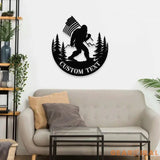 Personalized Bigfoot Sasquatch With US Flag Metal Address Sign | Custom Hanging Address Plaque | Yard Sign Outdoor Sign