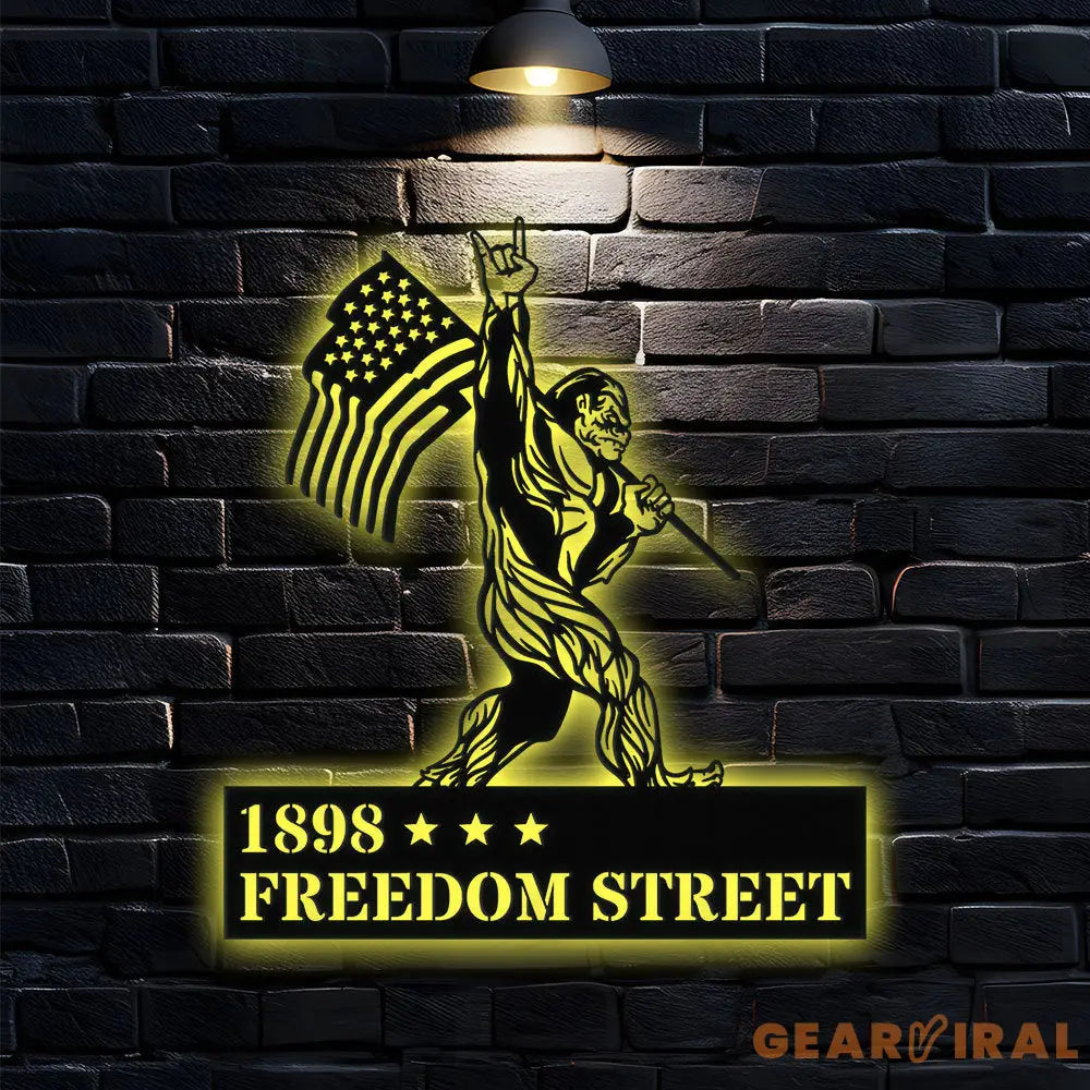 Personalized Bigfoot Sasquatch With US Flag Metal Address Sign Metal Address Sign - Metal Address Sign - Address Wall