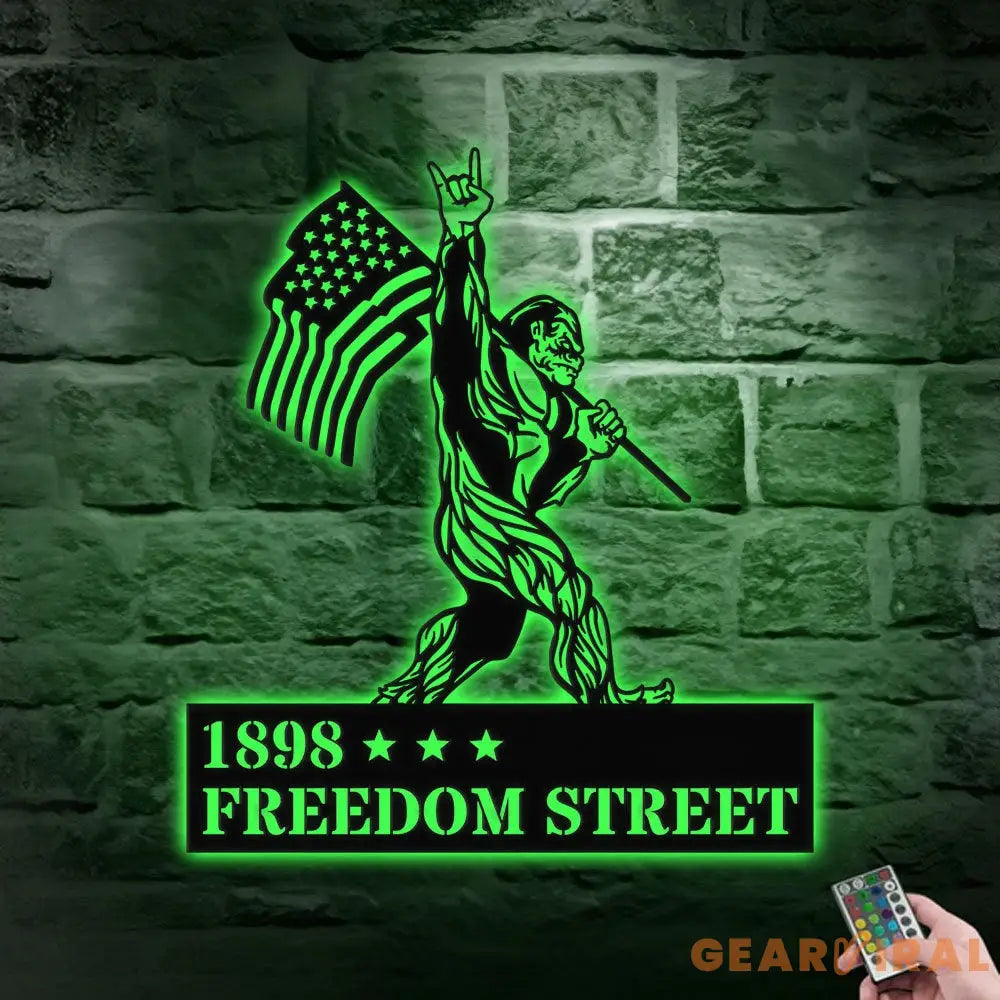 Personalized Bigfoot Sasquatch With US Flag Metal Address Sign Metal Address Sign - Metal Address Sign - Address Wall