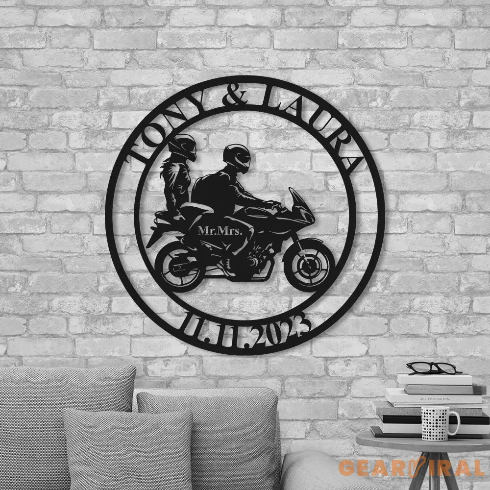 Personalized Biker Couple Metal Sign - Custom Motorcycle Rider Wall Art For Decor - Anniversary Gift - Wedding Gift