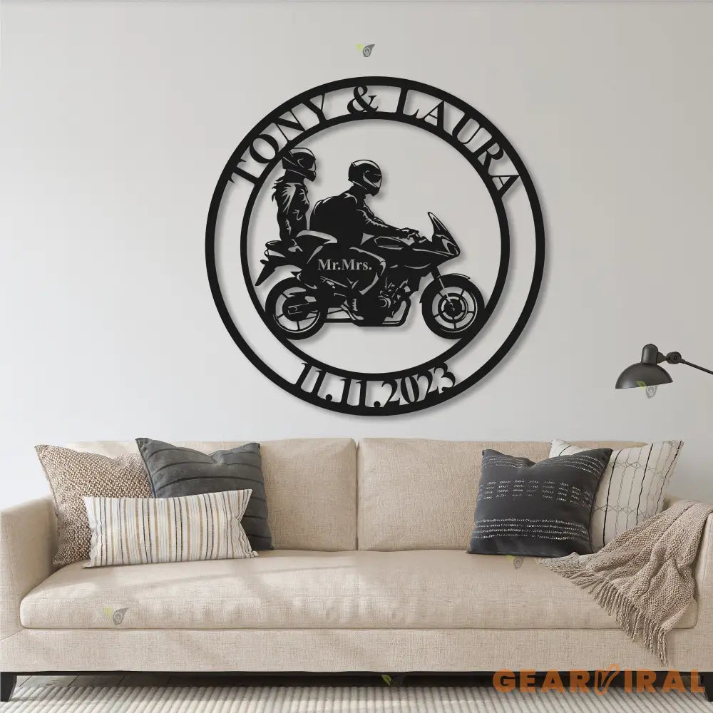 Personalized Biker Couple Metal Sign - Custom Motorcycle Rider Wall Art For Decor - Anniversary Gift - Wedding Gift
