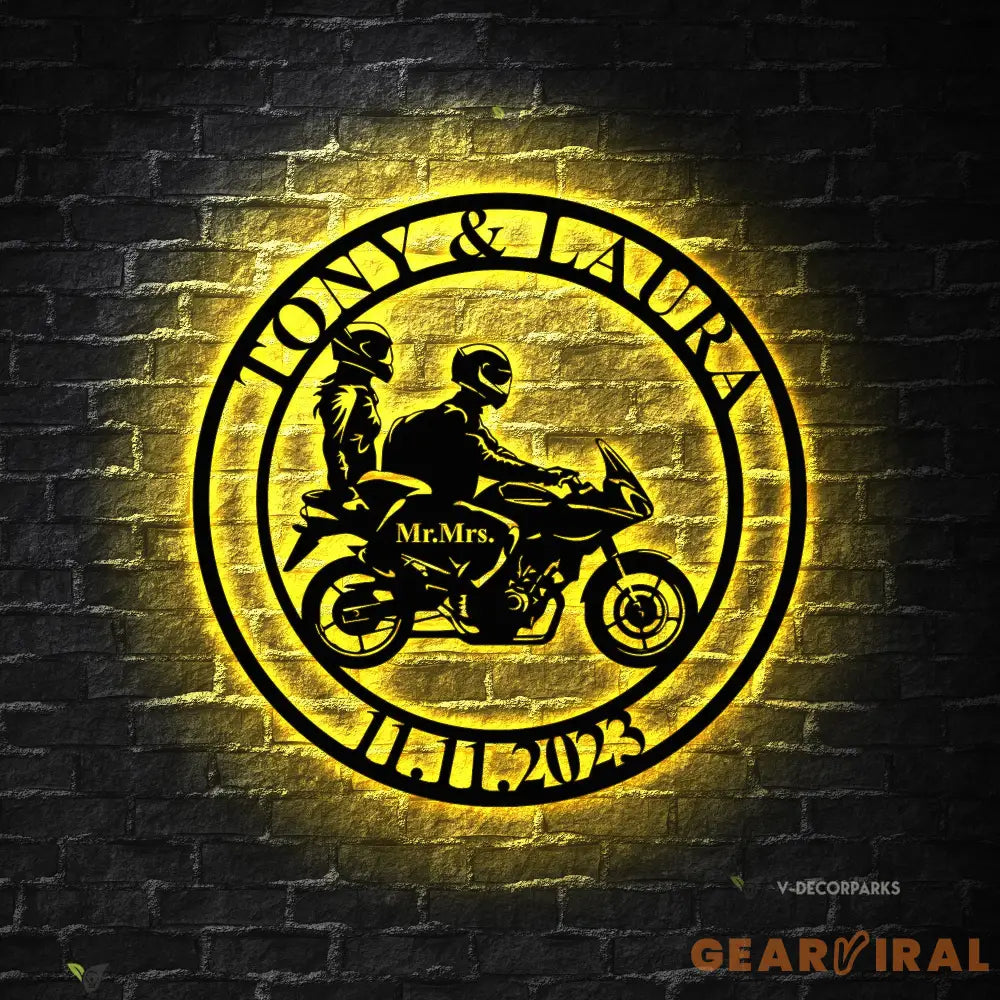 Personalized Biker Couple Metal Sign - Custom Motorcycle Rider Wall Art For Decor - Anniversary Gift - Wedding Gift