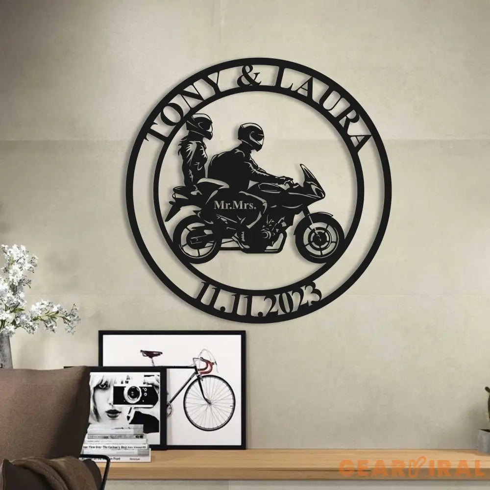 Personalized Biker Couple Metal Sign - Custom Motorcycle Rider Wall Art For Decor - Anniversary Gift - Wedding Gift