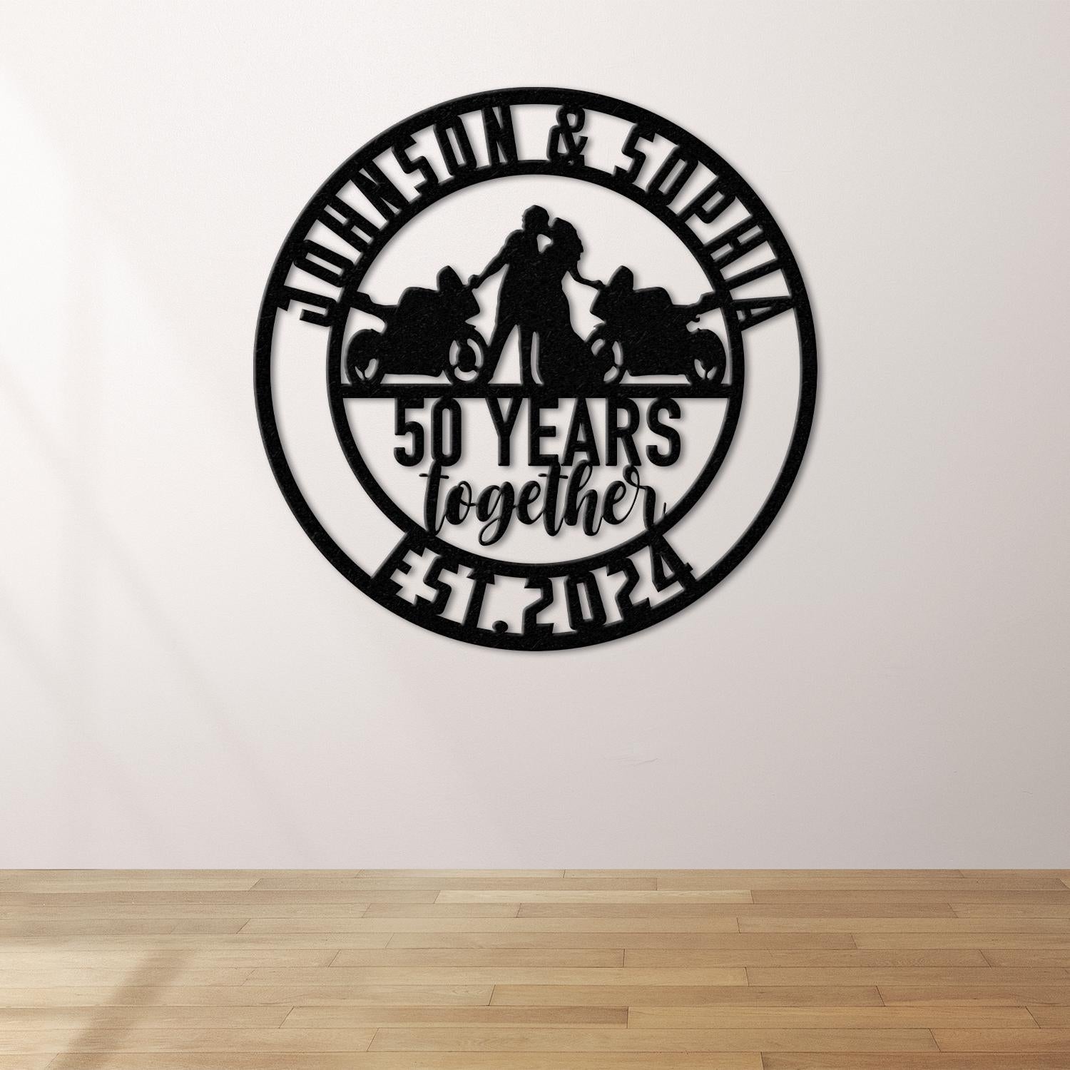 Personalized Biker Couple Metal Sign with Led Light, Custom Motorcycle Rider Wall Art For Decor, Anniversary Gift, Wedding Gift Motorcylce