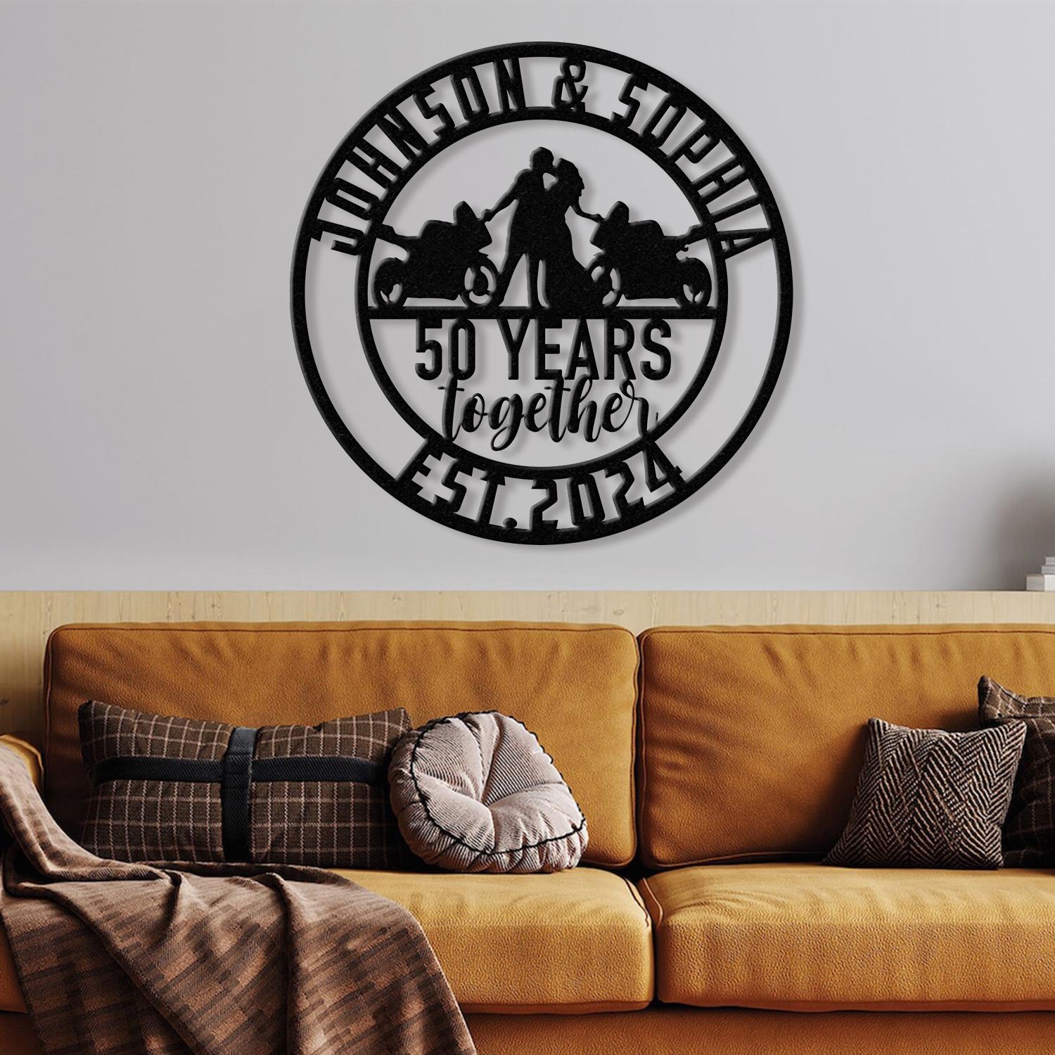 Personalized Biker Couple Metal Sign with Led Light, Custom Motorcycle Rider Wall Art For Decor, Anniversary Gift, Wedding Gift Motorcylce
