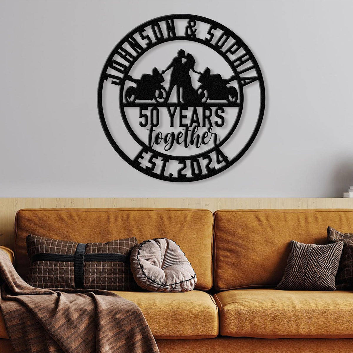 Personalized Biker Couple Metal Sign with Led Light, Custom Motorcycle Rider Wall Art For Decor, Anniversary Gift, Wedding Gift Motorcylce