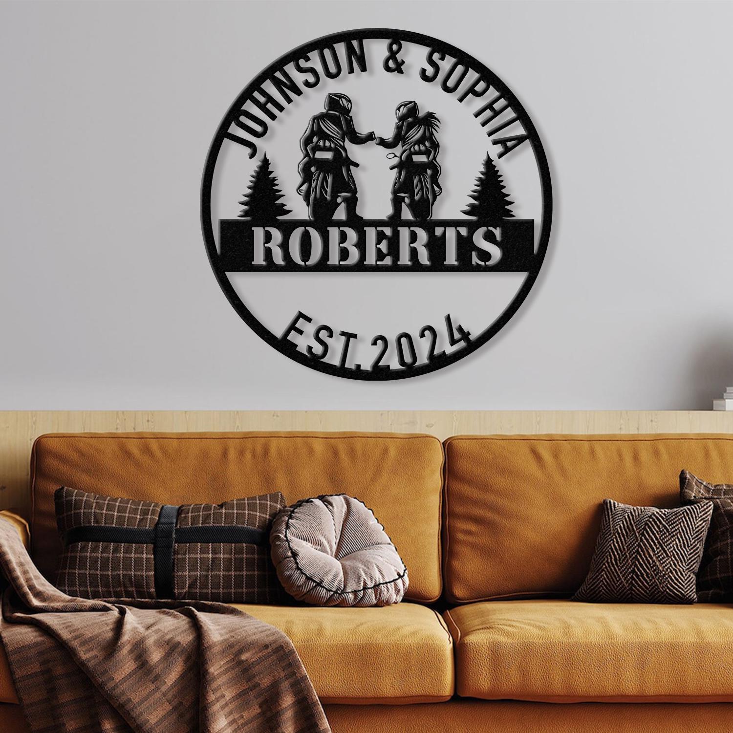 Personalized Biker Couple Metal Sign with Led Light, Custom Motorcycle Rider Wall Art For Decor, Anniversary Gift, Wedding Gift Motorcylce