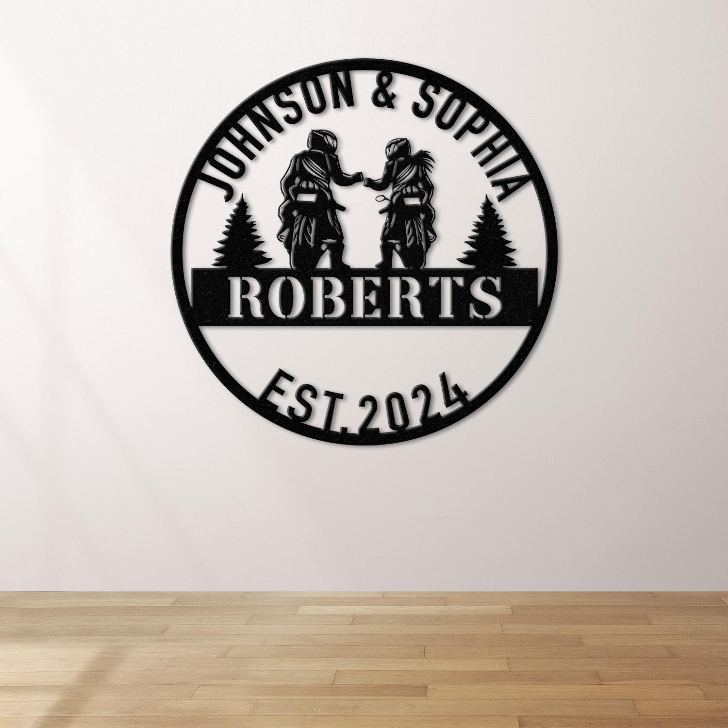 Personalized Biker Couple Metal Sign with Led Light, Custom Motorcycle Rider Wall Art For Decor, Anniversary Gift, Wedding Gift Motorcylce