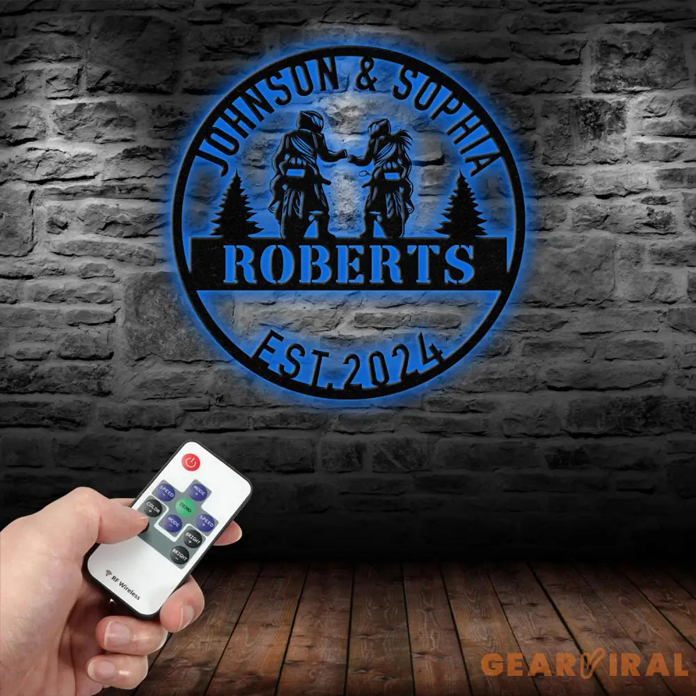 Personalized Biker Couple Metal Sign with Led Light Custom Motorcycle Rider Wall Art For Decor Anniversary Gift Wedding