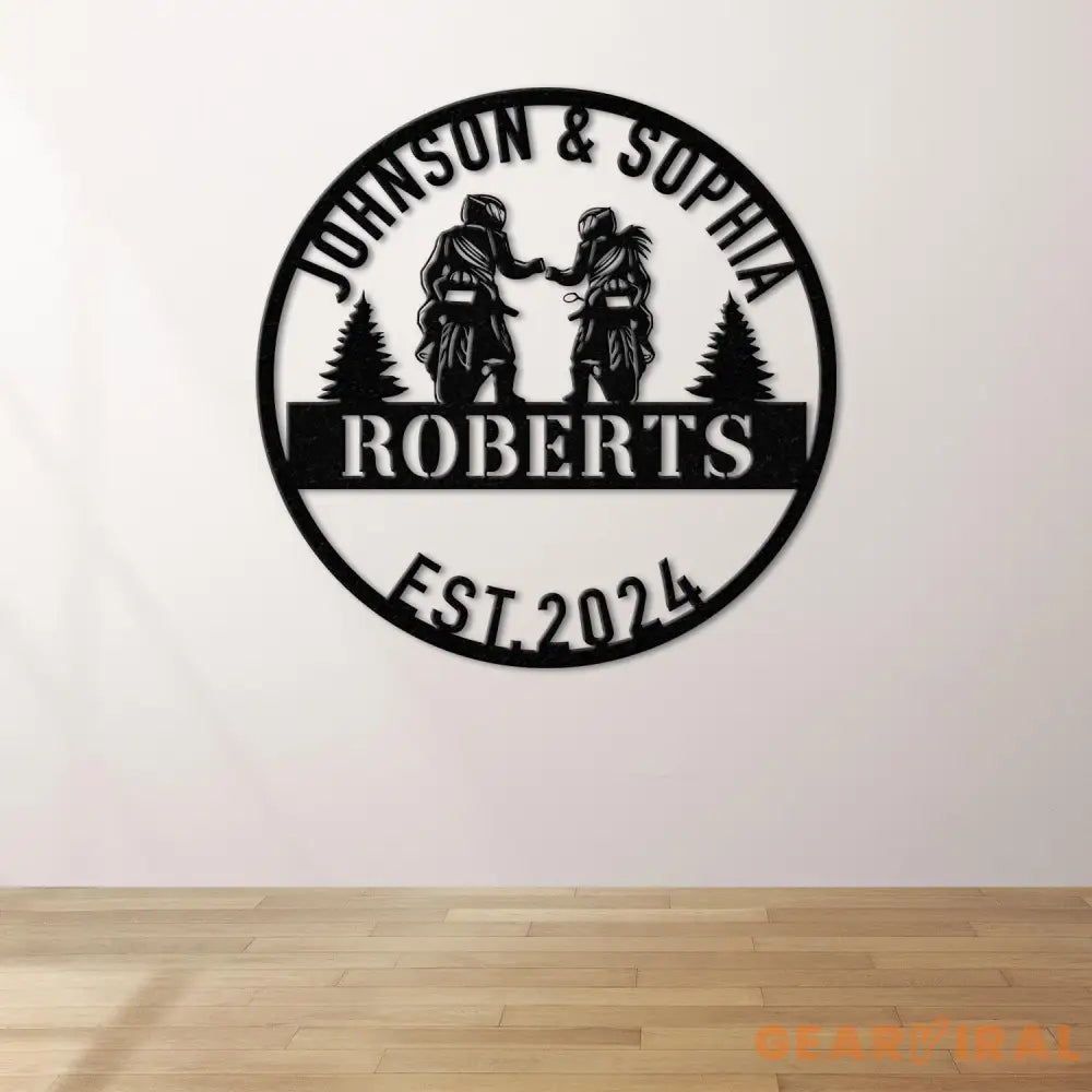 Personalized Biker Couple Metal Sign with Led Light Custom Motorcycle Rider Wall Art For Decor Anniversary Gift Wedding